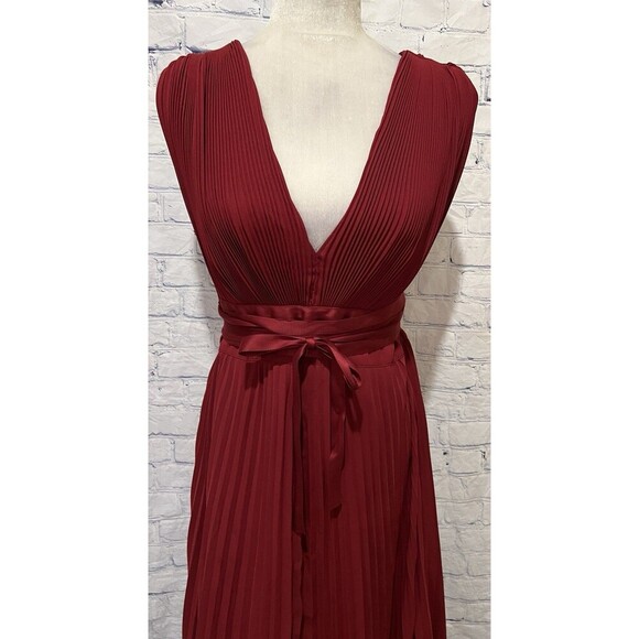 ASOS DESIGN pleated cami maxi dress with satin wrap waist in burgundy Size 10 - Picture 5 of 12
